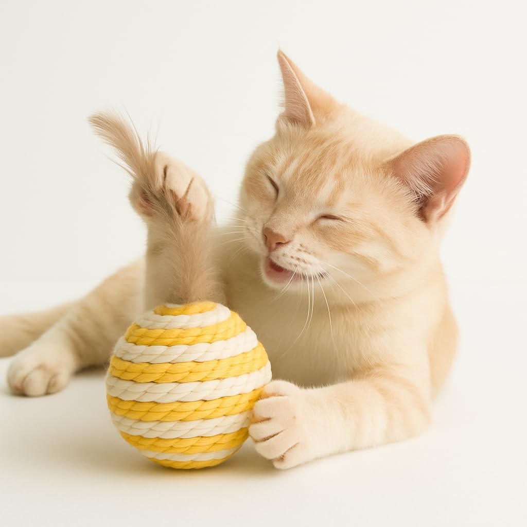 Ball for cat with Feathers - Balls for Cats – Natural Toy for Indoor Cats – Eco-Friendly, Durable, Interactive Play Balls for Kittens – Pet-Safe Chew & Scratch Toys (Yellow)