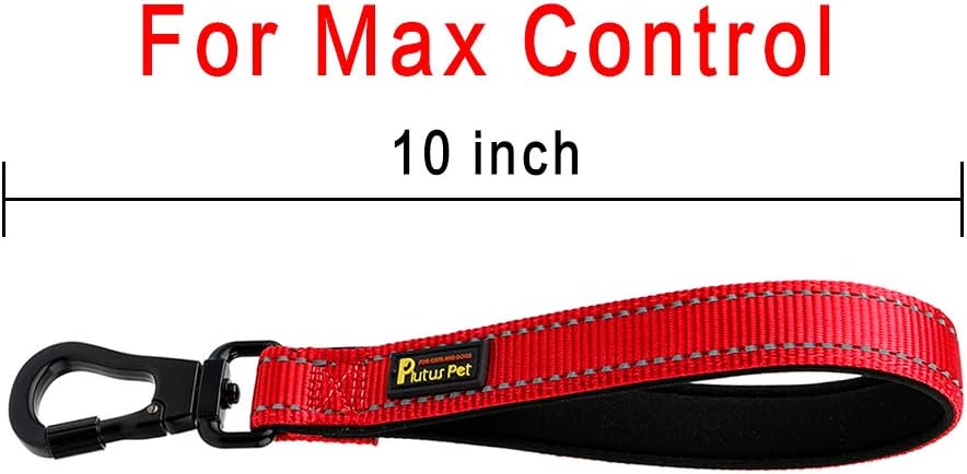 PLUTUS PET 10” Short Dog Leash, Reflective Nylon Padded Handle, Strong Traffic Leash with Carabiner Clip, Perfect for Large or Medium Dogs(10”,Red