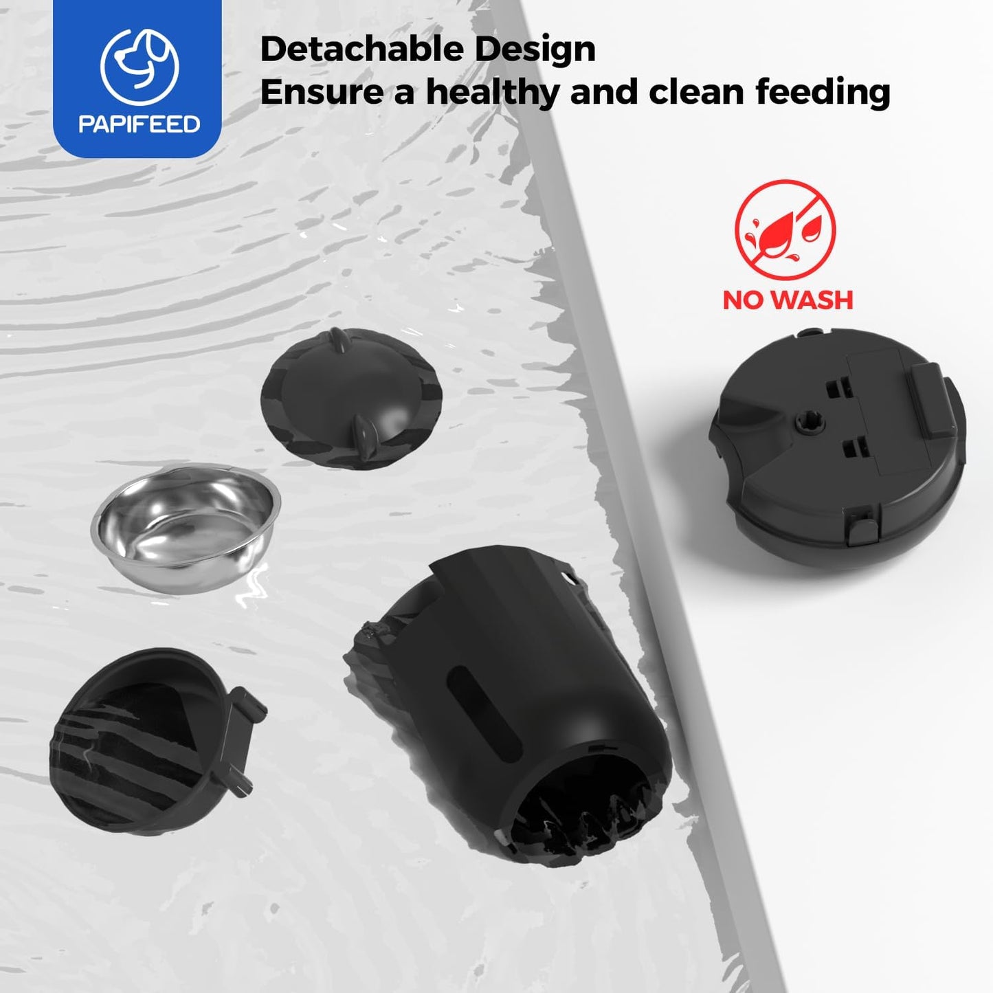 PAPIFEED Automatic Cat Feeder, 2.4G WiFi Auto Cat Food Dispenser with App Control, 3L Auto Pet Feeder with Dual Power Supply, Detachable for Easy Clean for Cats and Small Dogs, Black