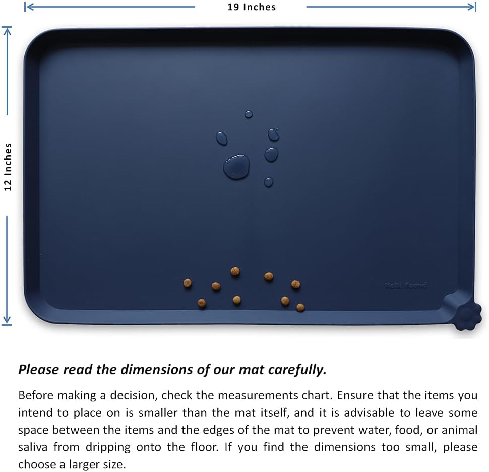 Hoki Found Silicone Pet Food Mats Tray - High-Lips Pet Dog Cat Bowl Mats - Dog Pet Cat Feeding Mat - Waterproof Dog Cat Food Mats -Pet Water Mats for Floors - French Navy
