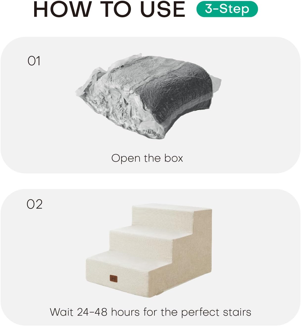 Dog Stairs for Bed, Dog Steps for Bed Couch Sofa, 35D Foam Pet Steps for Small Dogs and Cats, Extra Wide Pet Stairs with Non-Slip Bottom Beige, 3 Steps