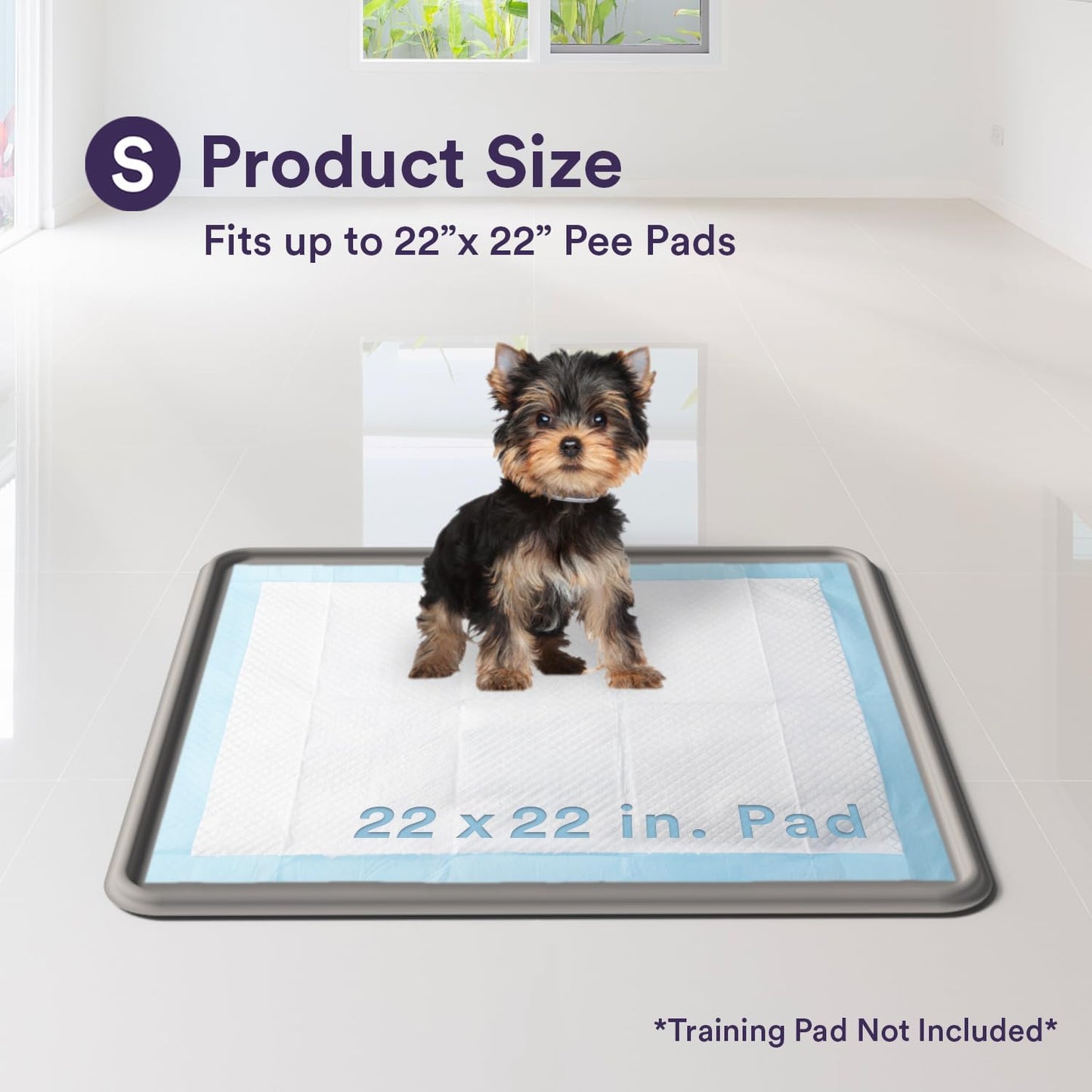Pee Pad Tray Holder for Dogs - Fits Up to 22 x 22 in. Square Potty Training Pads No Spill Raised Lip High Edge Silicone Mat, Extra Thick and Non-Slip for Indoor Floor Protection (Small, Gray) | eenk