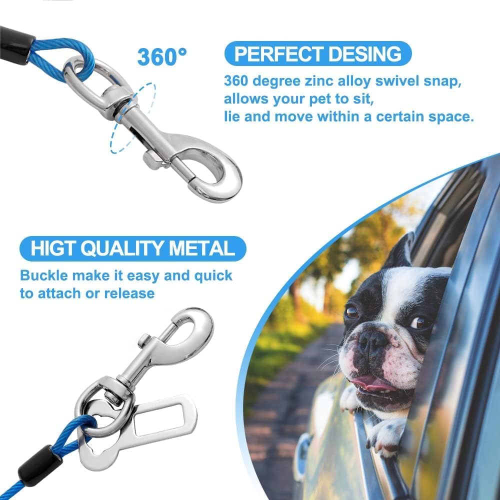 Dog Seat Belt Harness for Car,Dog Seatbelt of Coated Wire Leash Safety Restraint,No Chew Tether Cable Vehicle,Double Clips & Latch(Blue, 32 inch/80 CM)