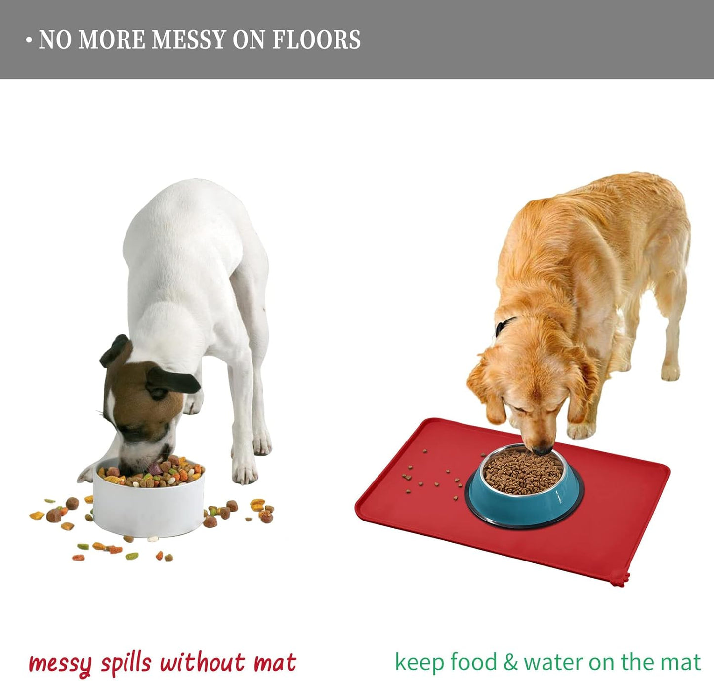 Waterproof Pet Feeding Mat with High Raised Edges, Heavier and Thicker Placemats for Cat Dog Water Bowl with BPA Free, Dogs Cats Food Mats for Messy Drinkers to Prevent Spill and Protect Floors