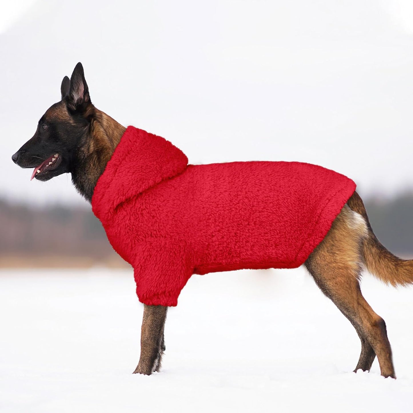 Fuzzy Dog Sweaters for Large Dogs Pet Hoodie Clothes Warm Soft Pet Coats Hooded Sweatshirt Dog Sweaters for Extra Large Dogs(Red-XL)