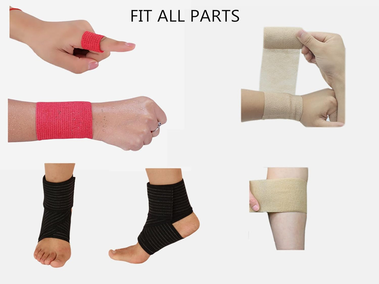 6 Pack 1" x 5 Yards Self Adhesive Bandage Wrap Breathable Cohesive Vet Wrap for Pets, Elastic Self-Adherent Tape for Sports, Wrist, Ankle (Skin Color)