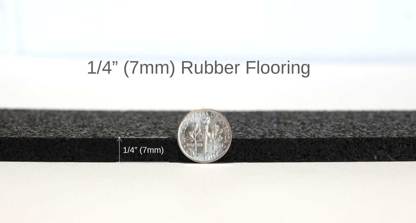 American Floor Mats 1/4in (7mm) Thick Solid Black 4' x 5' Heavy Duty Rubber Rolls, Protective Exercise Mats, Home Gym Rubber Flooring