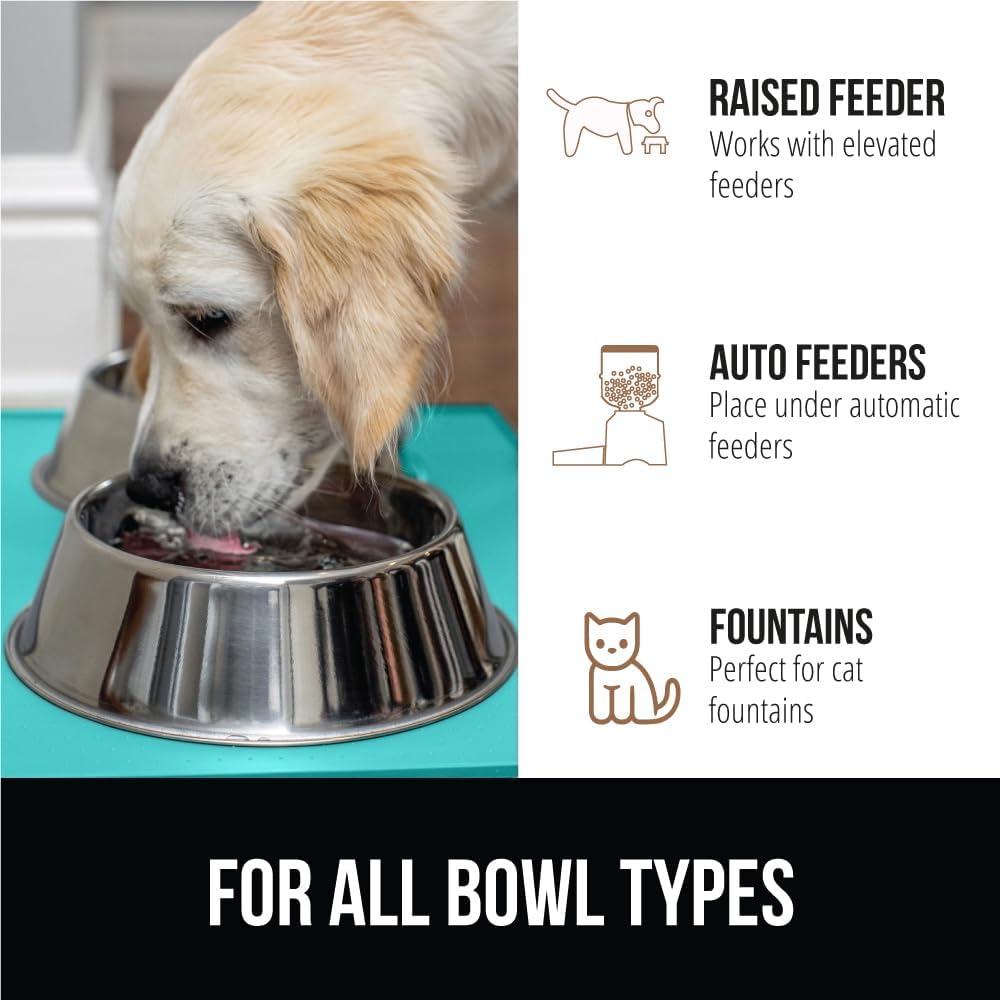 GORILLA GRIP 100% Waterproof Raised Edge BPA Free Silicone Pet Feeding Mat, Dog Cat Food Mats Contain Spills Protects Floors Placemats for Cats and Dogs Water Bowl Pets Accessories 18.5x11.5 Turquoise