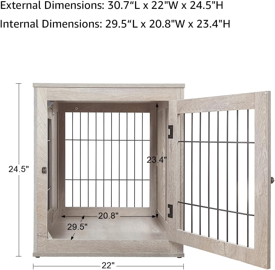 unipaws 30 Inch Furniture Style Dog Crate for Small Dogs, Indoor Puppy Kennel with Door, Decorative Wood Wire Pet House Dog Cage, Pretty Cute End Side Table Nightstand, Weathered Grey