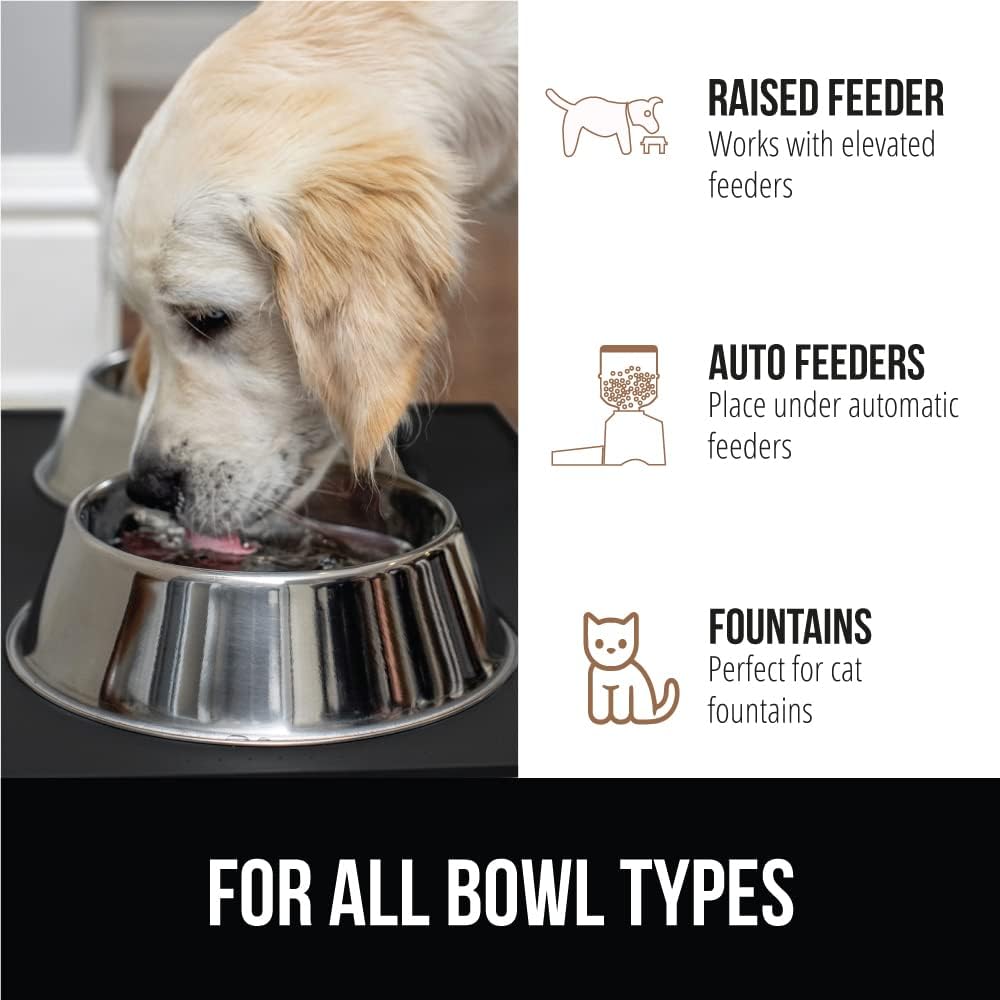 GORILLA GRIP 100% Waterproof Raised Edge BPA Free Silicone Pet Feeding Mat, Dog Cat Food Mats Contain Spills Protects Floors, Placemats for Cats and Dogs Water Bowl, Pets Accessories 18.5x11.5 Black