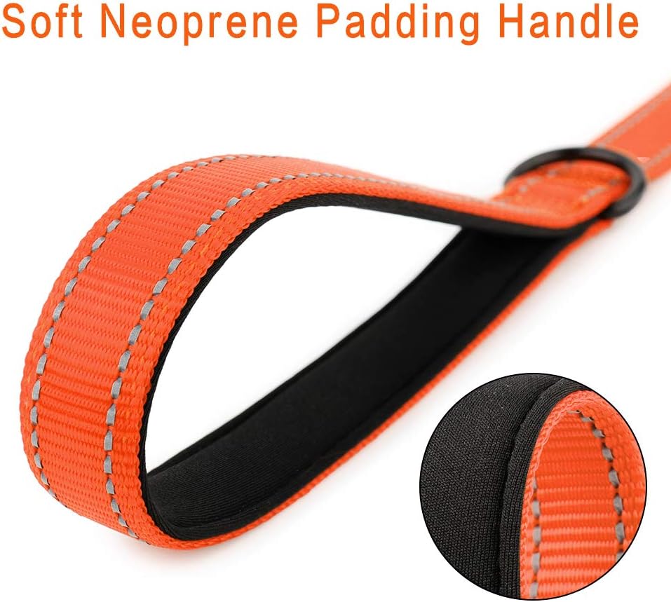 PLUTUS PET Short Training Dog Leash with Padded Handle for Medium Large Big Dogs,18 Inch Heavy Duty Strong Traffic Dog Leash with Carabiner Clip for Climbing Walking or Guiding Blind(18”,Orange