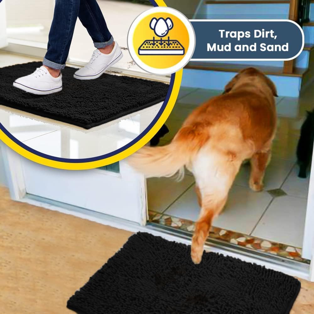 Muddy Mat® Shown on TV – Super Absorbent Door Mat Indoor, Microfiber Quick Dry Chenille Entryway Rug, Non-Slip Front Door Mat, Indoor Mats for Entryway, Machine Washable Pet Rug, Black 24"x36"