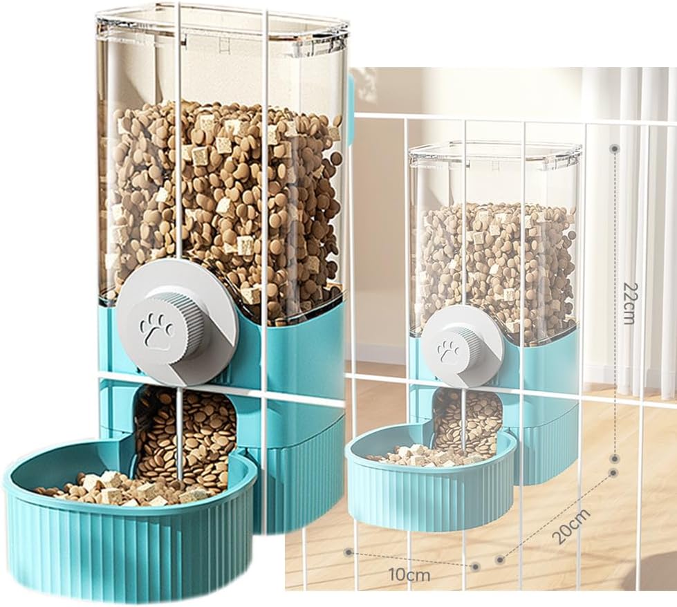 Hanging Automatic Bunny Food Water Dispenser, Gravity Rabbit Cage Feeder and Water Dispenser Ferret Cages Accessories, Cage Cat Food Bowl, for Chinchilla Guinea Pig Hedgehog (Blue)