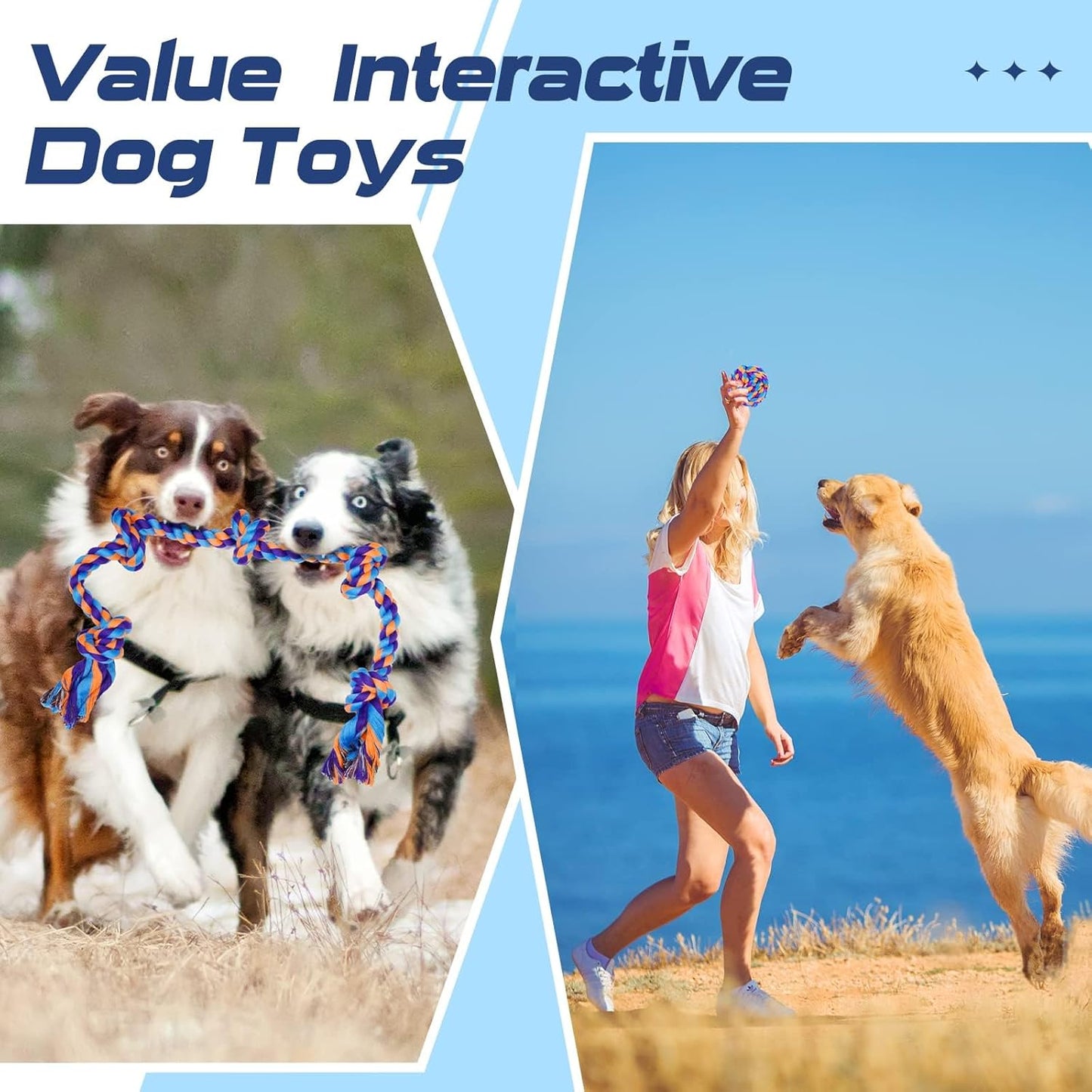 SHARLOVY Dog Chew Toys for Aggressive Chewers, 5 Pack Indestructible Dog Toys for Large Breed, Cotton Rope Toys, Tough Bone Chew for Aggressive Chewers Large Breed