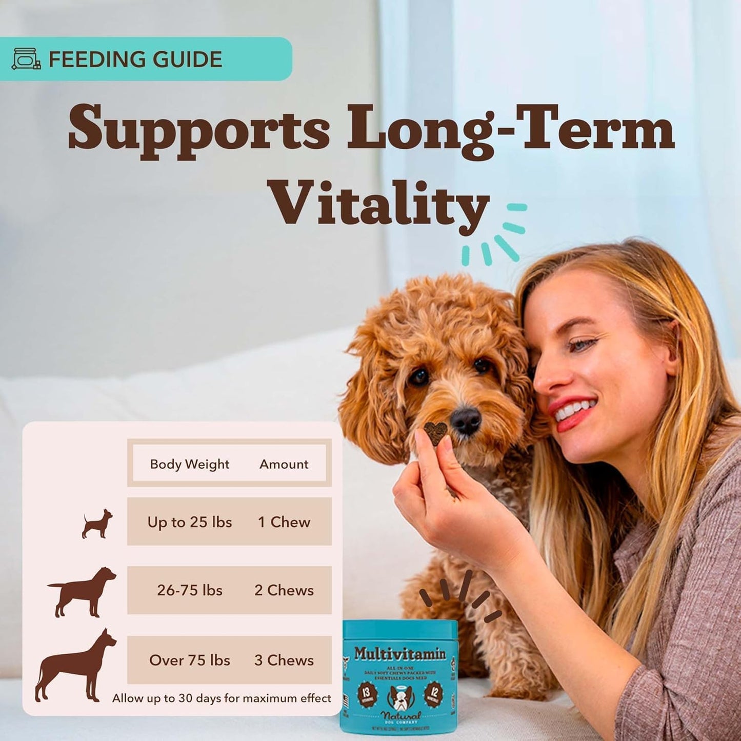 Natural Dog Company 25-in-1 Multivitamin Chews for Dogs – Daily Soft Dog Vitamins with Antioxidants, Zinc & Folic Acid – Supports Joints, Skin & Coat, Immune & Heart Health – All Ages, All Breeds