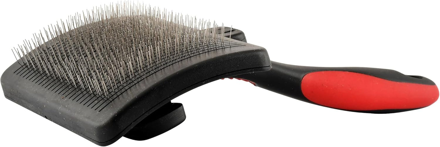 Jeffers Pet Self-Cleaning Slicker Brush for Dogs & Cats – Self Cleaning Button, Removes Tangles & Loose Hair, Non Slip Handle for Easy Grooming, Go To Gift for Pet Owners – Black, Red - Large