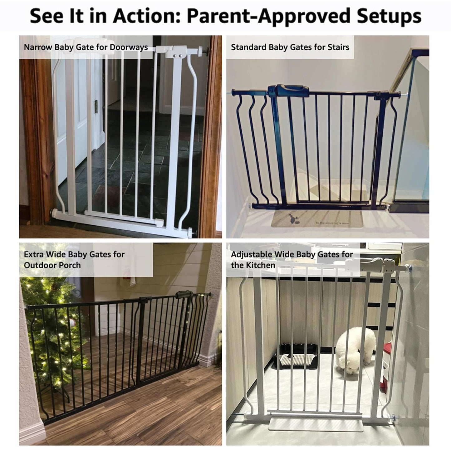 Walk Through Baby & Dog Gate 29-34 Inch, Pressure Mounted No Drilling, Indoor Safety Gate for Stairs & Doorways, Metal Design for Kids and Pets, White