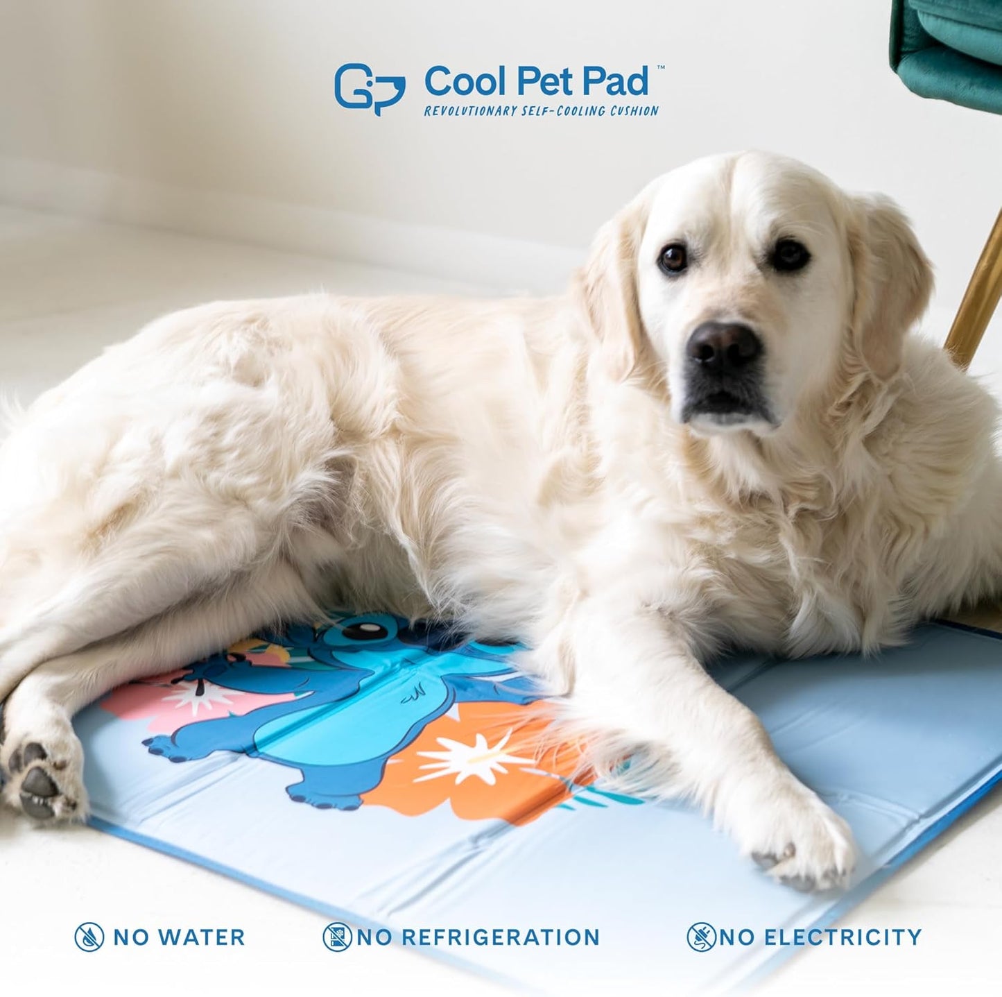 The Green Pet Shop Cool Pet Pad - Medium, Disney’s Stitch - Self-Cooling, Pressure Activated Mat for Dogs & Cats from 21-45 lbs - Non-Toxic Gel, No Water Needed