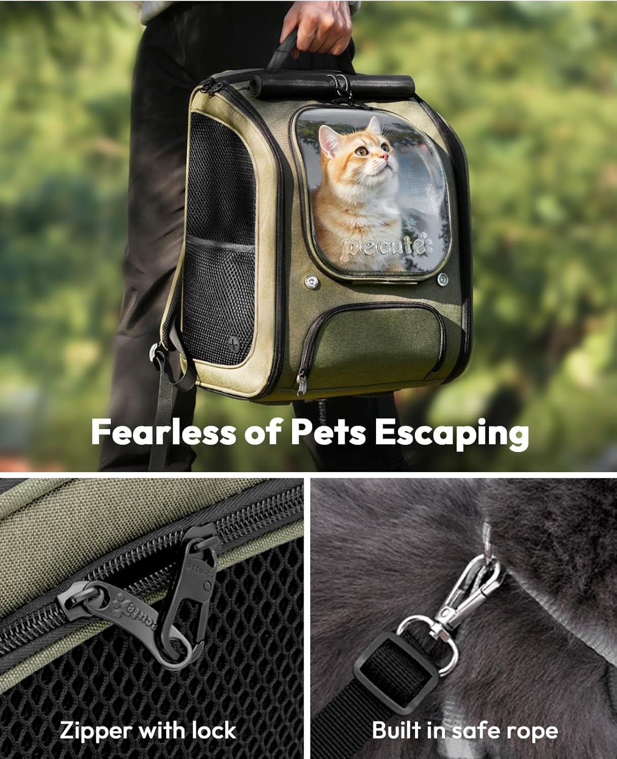 Pecute Cat Backpack Carrier, Large Space Cat Bubble Backpack, Breathable Cat Carrier, Shaded Dog Backpack Carrier, Ergonomic 3D Design for Travel, Hiking, Suitable for Shopping, and Vet, Green