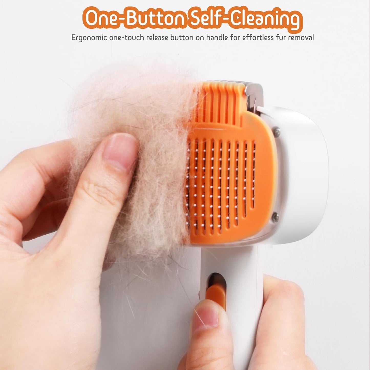 Self Cleaning Slicker Brush, 2-in-1 Cat Brush for Shedding, Skin Friendly Grooming Tool for Long & Medium-Long Hair Pets, Adjustable Bristle Length with Dematting Comb for Cats, Dogs (Orange)