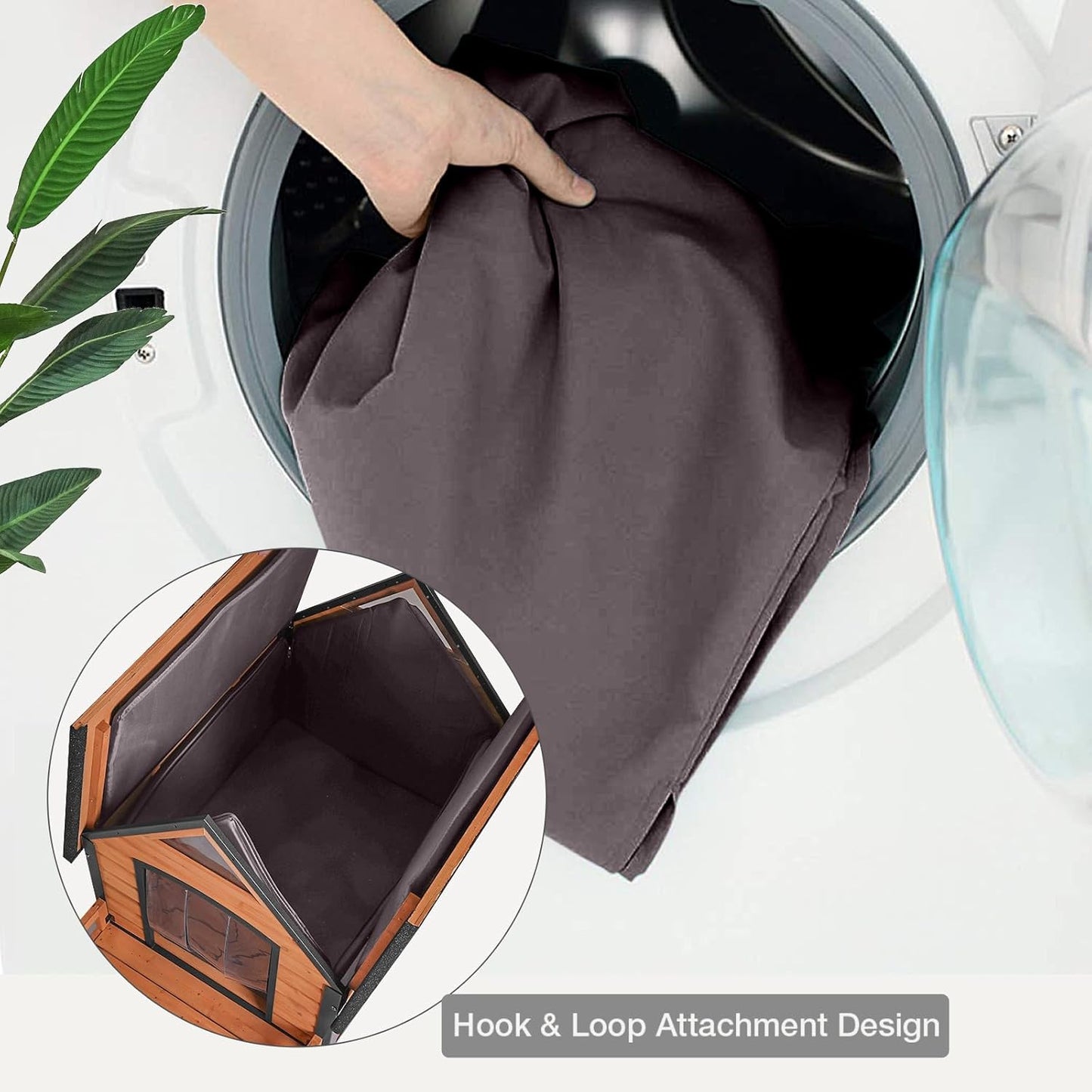 Dog House with Insulated Liner Outdoor Indoor All-Around Iron Frame Design Dog House with Porch&Raised Feet for Small Medium Large Dogs(Brown)