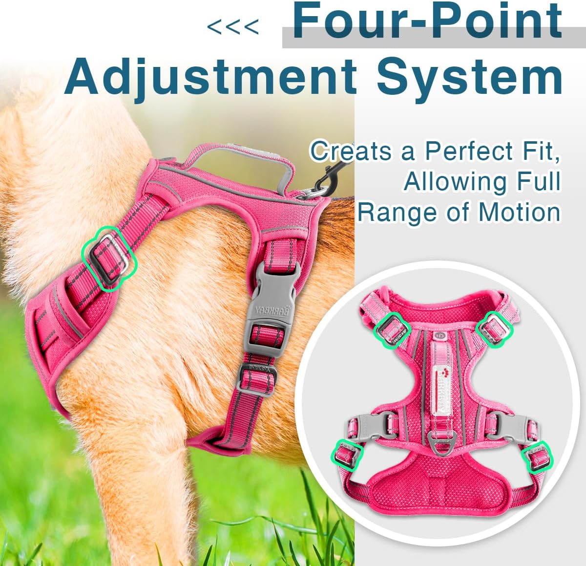 BARKBAY Dog Harness No Pull with ID Tag Pocket - Heavy Duty, Reflective, Easy Control for Large Dogs(Pink,M)