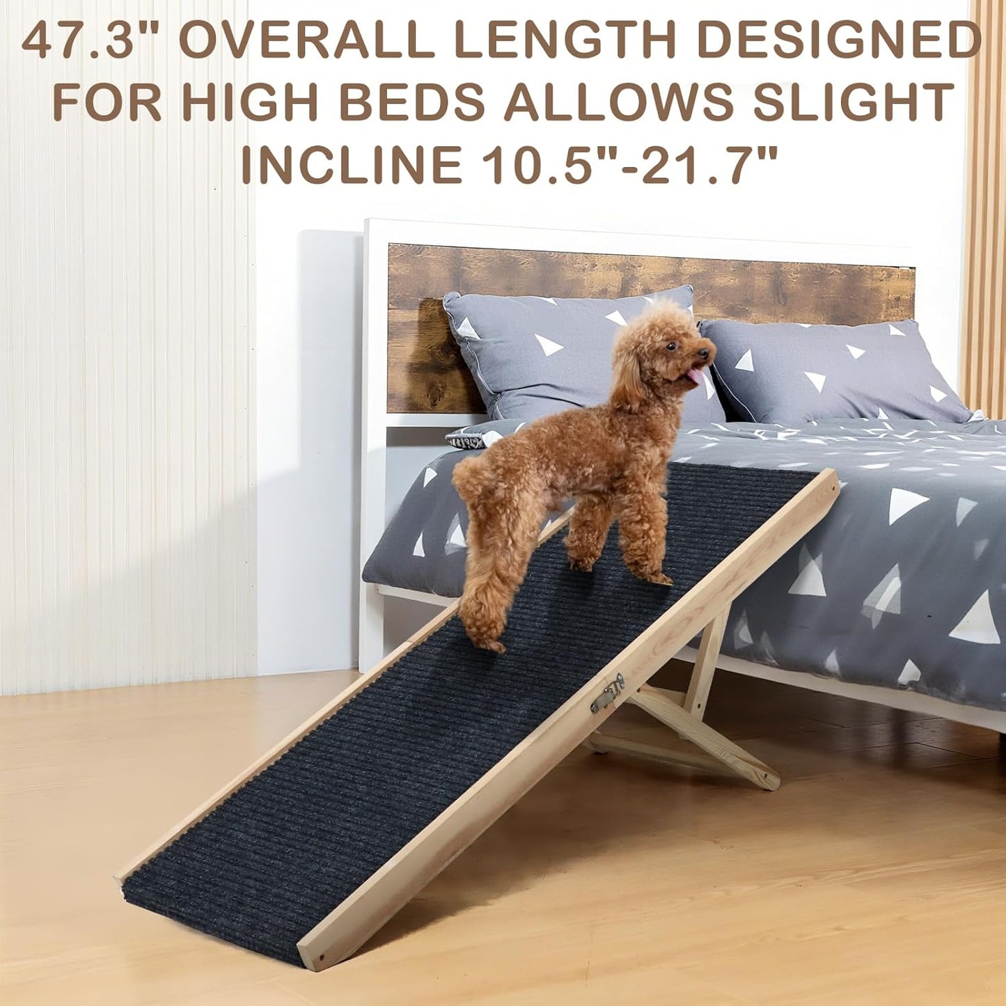 Folding Dog Ramp Safety, Wooden Adjustable Height Pet Ramps, Potable Dog Steps with Non-Slip Traction Mat, Dog Step for Bed, Dogs Stairs for SUV Car, Couch, Safe,Height Bed