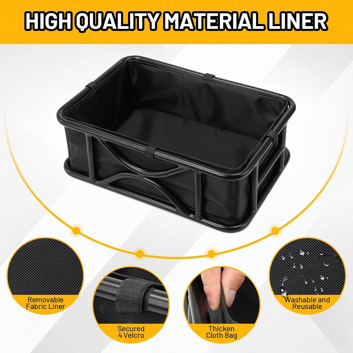 Heavy Duty Rear Bike Basket for Adults, Bicycle Cargo Basket with Removable Liner, Waterproof Cover & Cargo Net, Universal Fit for E-Bike, Mountain Bike, Dog Carrier