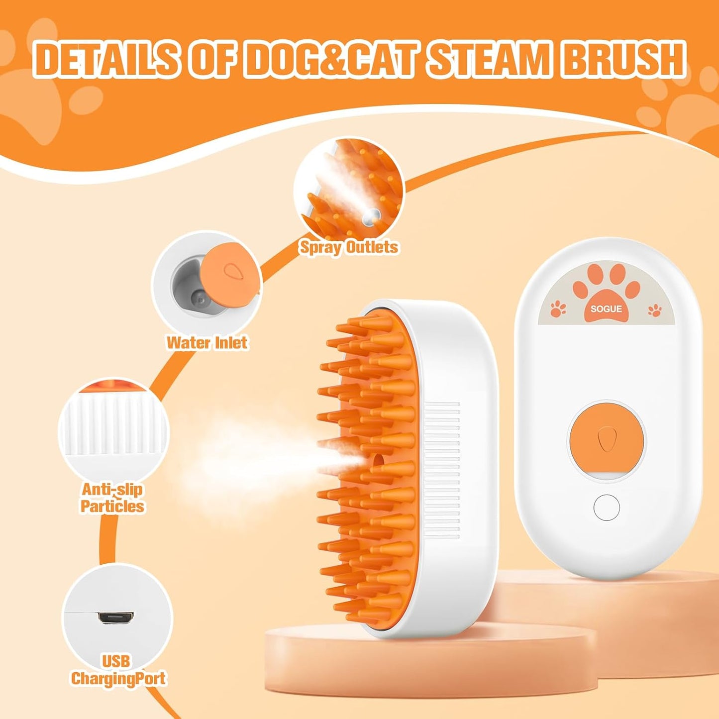 Cat Steam Brush for Shedding,3 in1 Cats Water Spary Comb,Rechargeable Steamy Cat Brush,Spritz Defur Comb for Cats,Silicone Pets Steamer Brushes for Massage,Grooming,Removing Loose Hair Yellowish&White