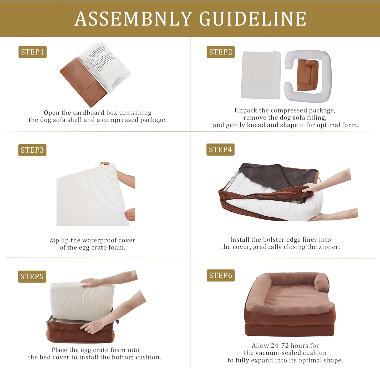 Bedfolks Orthopedic Dog Bed, Waterproof Dog Sofa Bed for Medium Dogs, Egg Foam Pet Couch Bed with Removable Washable Cover and Nonslip Bottom, Brown