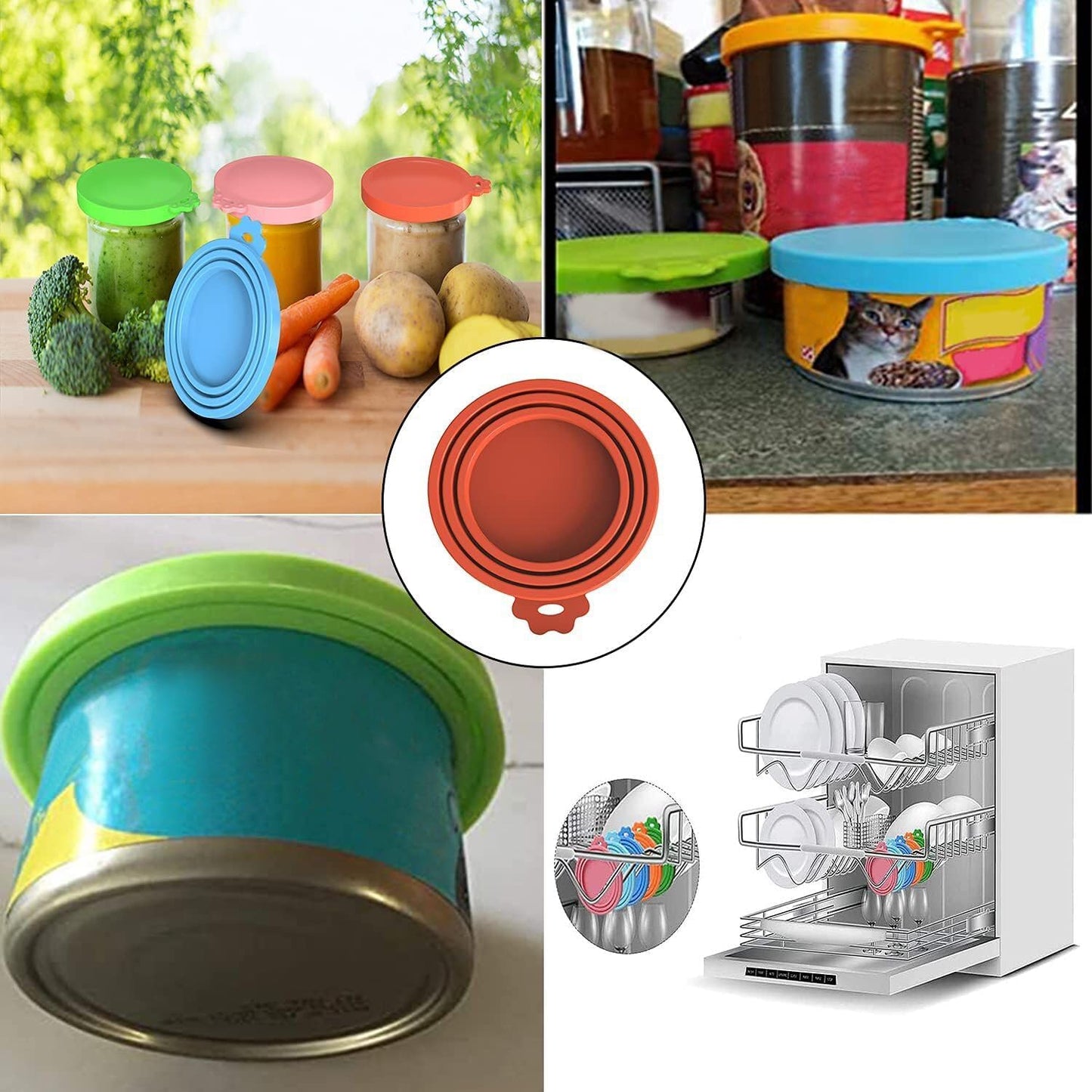 WANBAO 6 Pcs Food Can Lids Pet Can Covers for All Standard Size Dog and Cat Food Can Lids, Mix Color Light Blue, Light Green