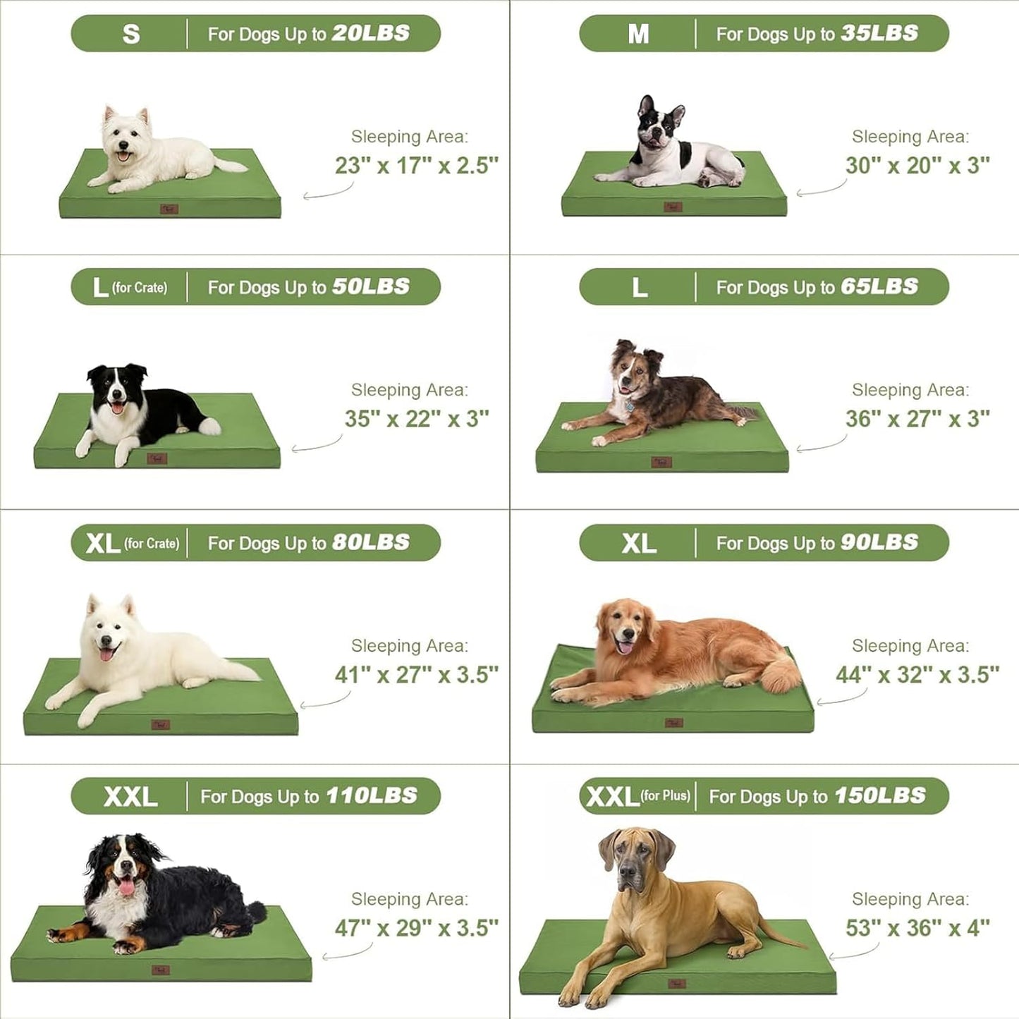 Outdoor Dog Bed for Small Dogs, Waterproof Dog Crate Bed for Small Dogs, Orthopedic Egg Crate Foam Puppy Beds with Washable and Removable Oxford Cover, Light Green