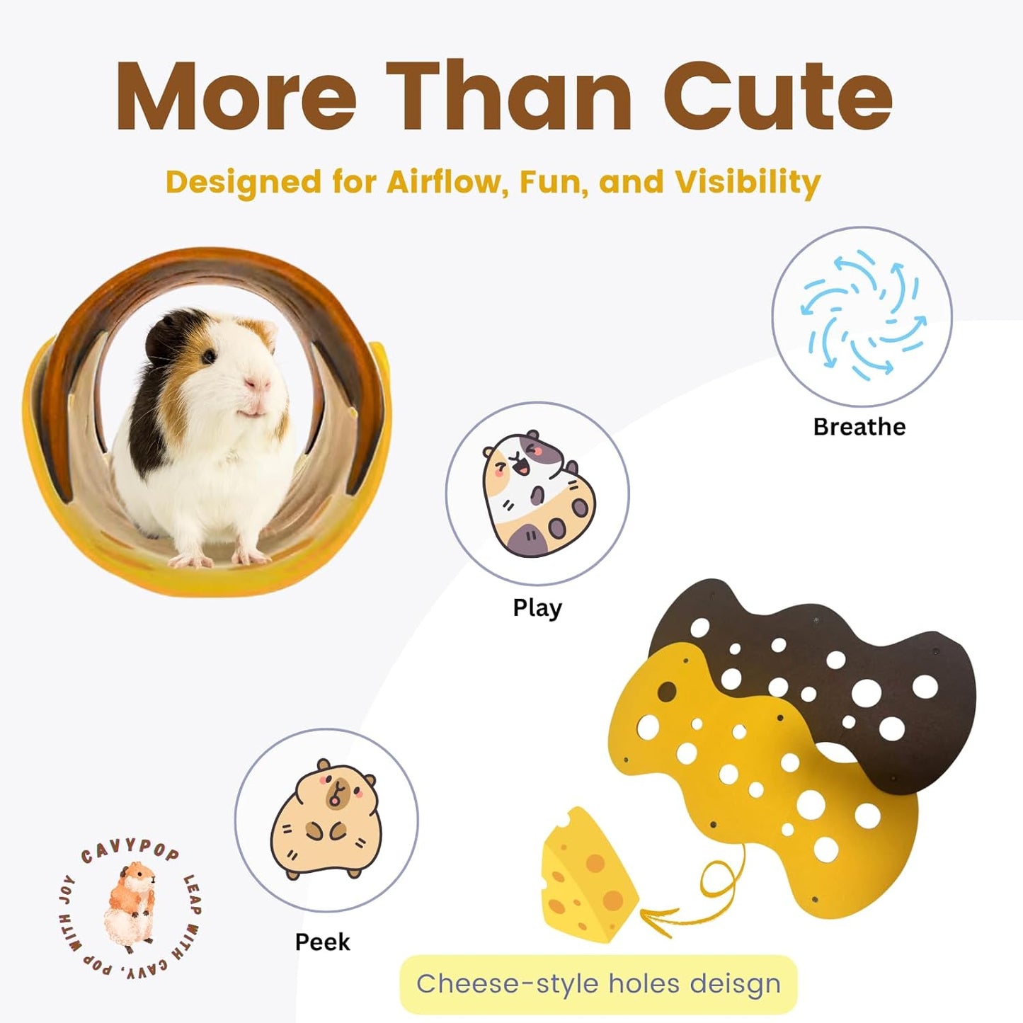 Guinea Pig Tunnels, Foldable Fleece Hideout Beds with Cheese-Hole Design, 2 Pack Modular Tunnel Set for Play and Rest, Brings Comfort and Enrichment to Guinea Pig Cages-Brown&Grey