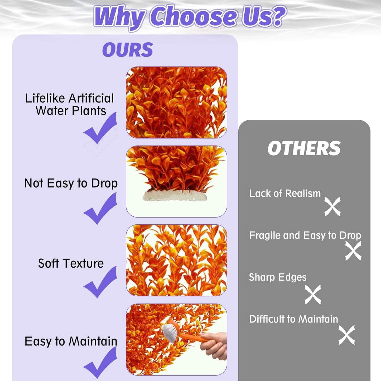 Hamiledyi Aquarium Plastic Plants Aquarium Decor Artificial Fish Tank Plants,Tall Fish Tank Decorations, Extra Large Aquarium Plant 23.6-inch Tall,2PCS(Orange Style A)