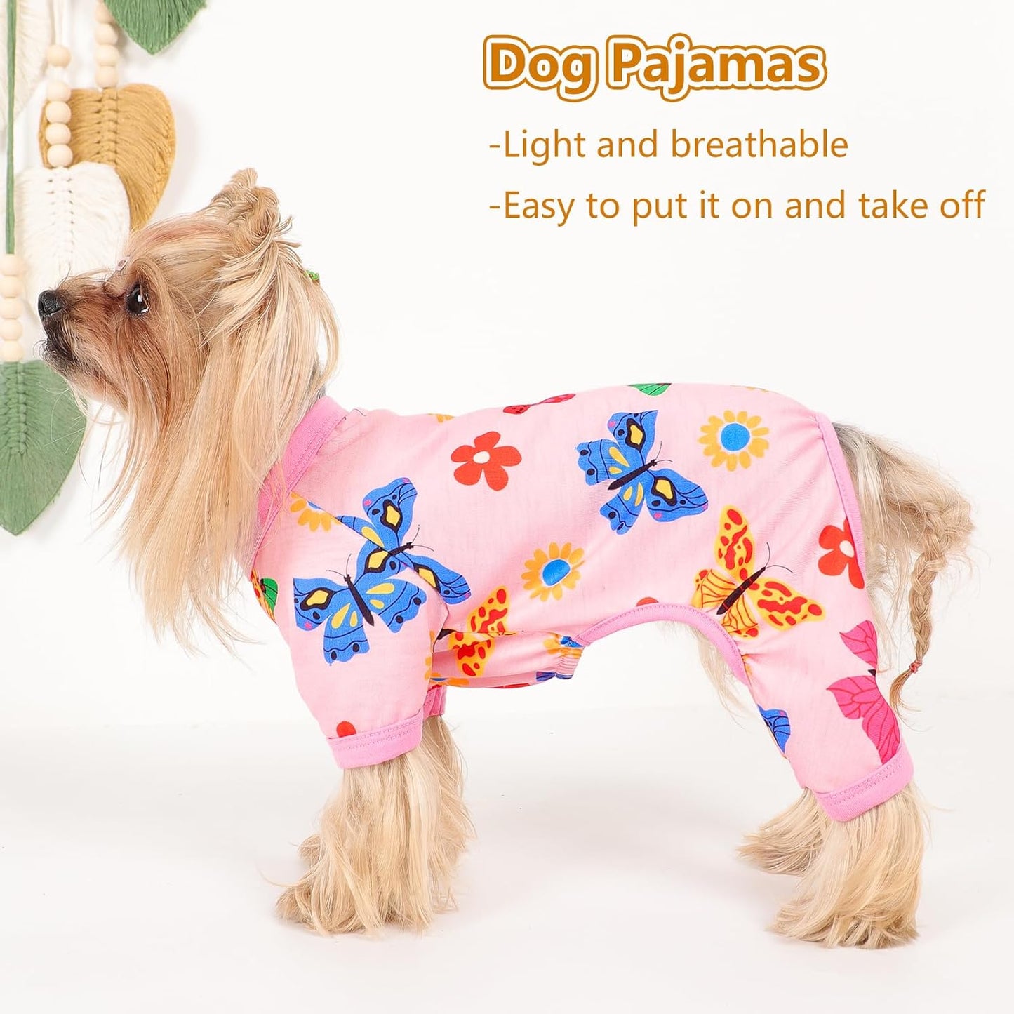 Dog Pajamas Small Sized Dogs Stretchable Summer Dog Clothes Pjs 4 Legs Girl Boy Cute Soft Puppy Outfits Doggie Cat Jammies Jumpsuit Sleeper for Pet, Butterfly S