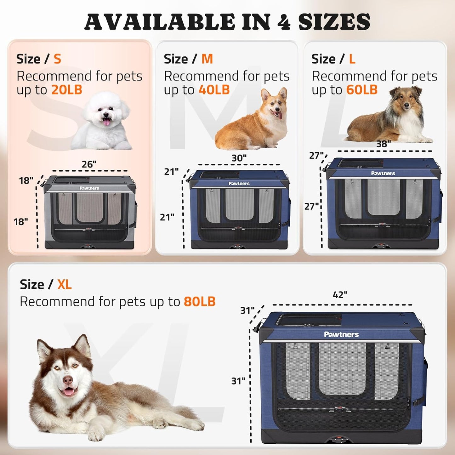 Collapsible Dog Crate: 26 Inch Foldable Soft Sided Dog Crate for Small Dogs, Portable Dog Travel Kennel with Soft Mat for Indoors & Outdoors, Grey (26" L x 18" W x 18" H)