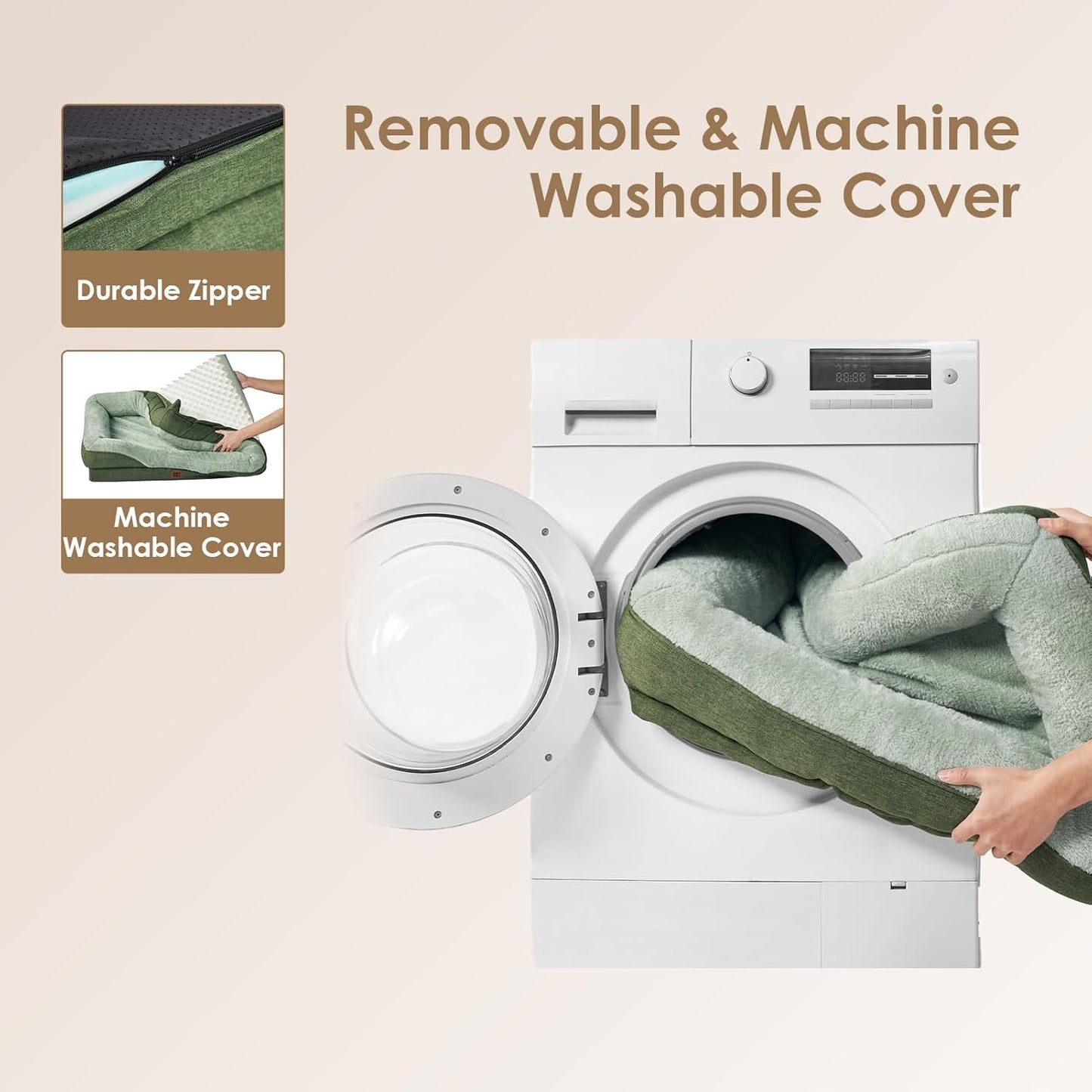 EHEYCIGA Memory Foam XXL Dog Bed for XLarge Sized, Extra Large Orthopedic Dog Sofa with Sides and Waterproof Liner, Washable Bolster Pet Couch with Removable Cover, 52x41x8 Inch, Green