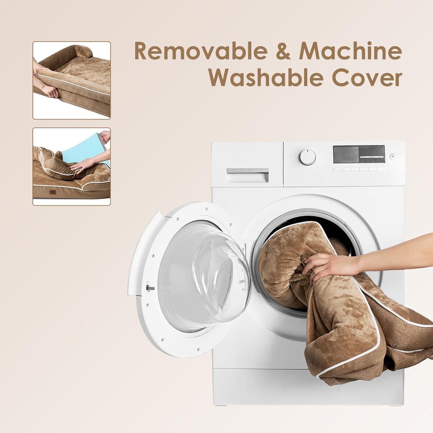 EHEYCIGA Orthopedic Dog Beds for Large Dogs, Waterproof Memory Foam Large Pet Bed with Sides, Non-Slip Bottom and Egg-Crate Foam Dog Couch Bed with Washable Removable Cover, Beige