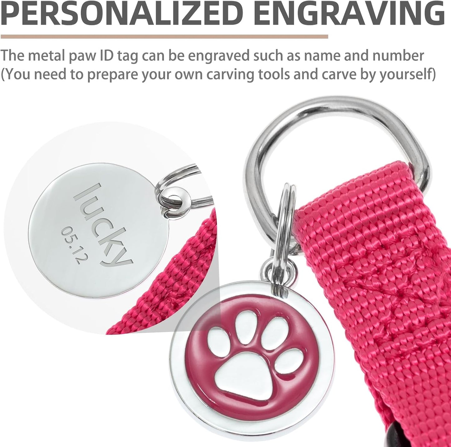 PUPTECK No Pull Dog Harness Soft Adjustable Basic Nylon Step in Puppy Vest Outdoor Walking with ID Tag and A-ir Tag Case, Hot Pink, S