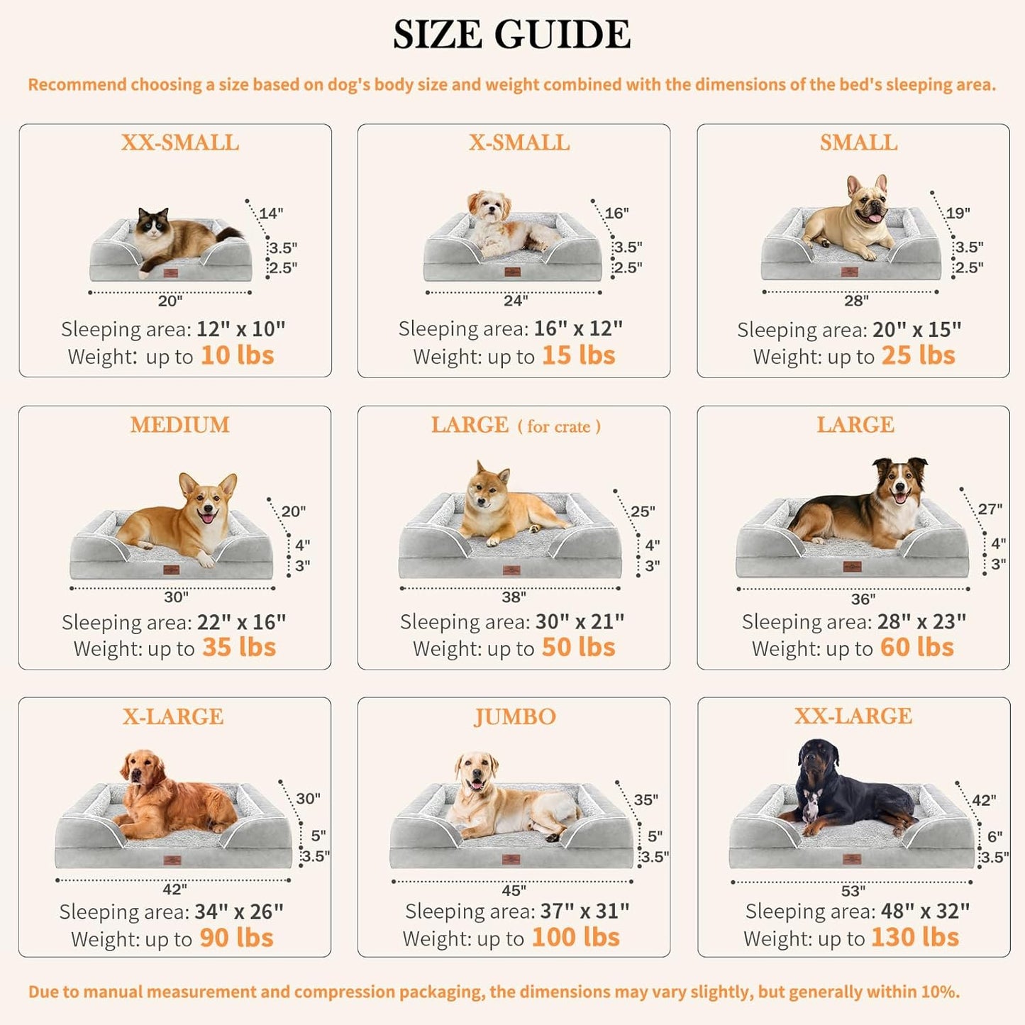 Comfort Expression Large Dog Beds Orthopedic Foam, Waterproof Dog Beds for Dogs Sofa Comfy Pet Bed with Washable Removable Cover & Non-Slip Bottom(Large,Grey White)