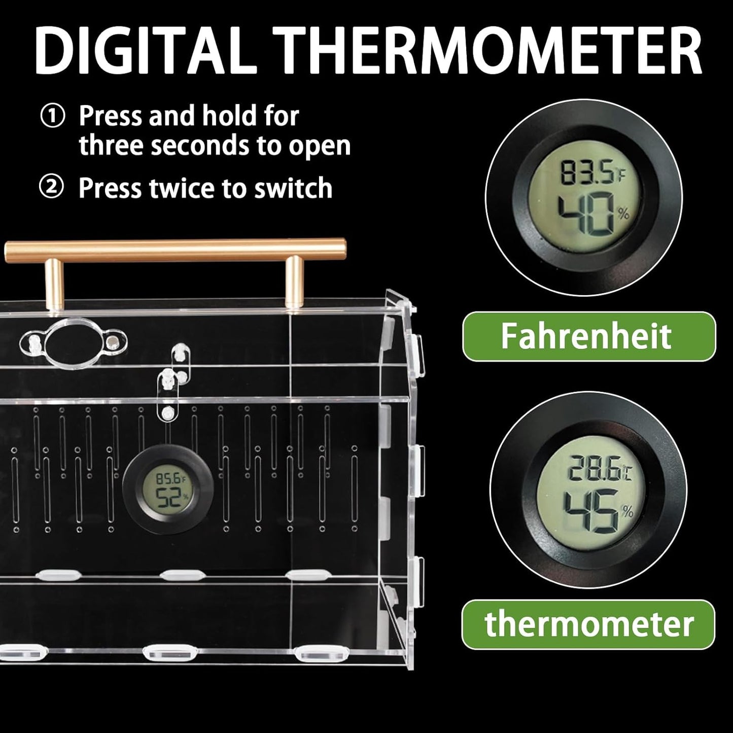 Acrylic Tarantula Enclosure – Escape-Proof Reptile Terrarium with Magnetic Lock, Front Opening for Easy Cleaning, Ideal for Jumping Spiders, Hermit Crabs & Small Pets