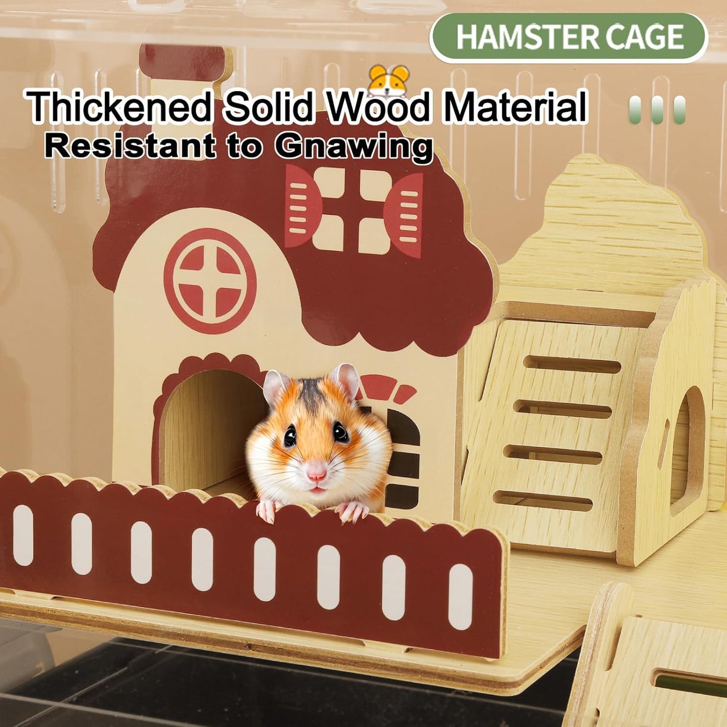 8 in 1 Clear Acrylic Hamster Cage with All Accessories,13.5''L* 10''W* 13''H Dwarf Hamster Cage,Small Hamster Habitat,Garden Style Mouse Cage for Pet Mice,Hamster Enclosure with Stairs(1-Layer)