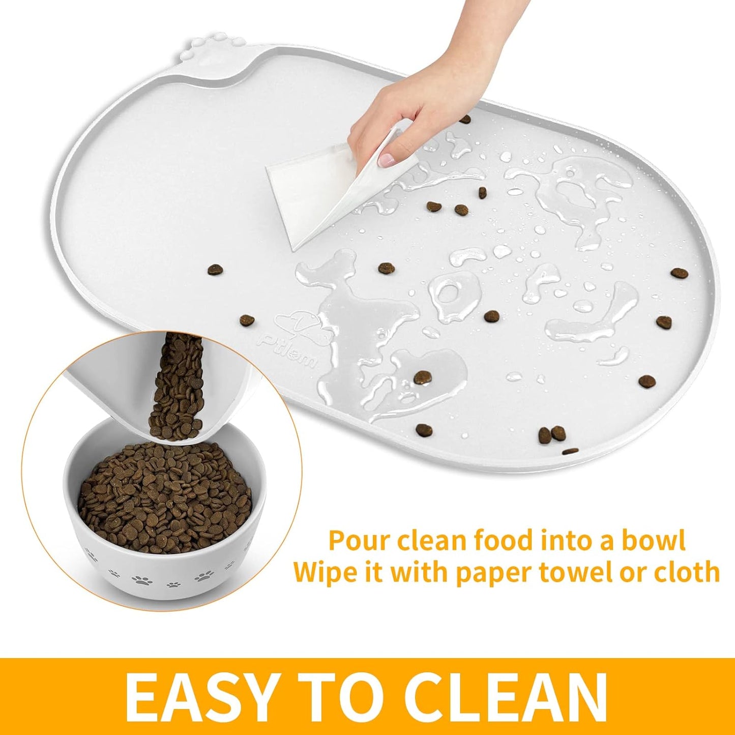 KPWACD Pet Placemat for Dog and Cat, Waterproof Silicone Dogs Feeding Bowl Mat Prevent Food and Water Overflow, High-Lips Puppy Dish Mats Suitable for Small Medium Big Pets, White, 24" * 16"