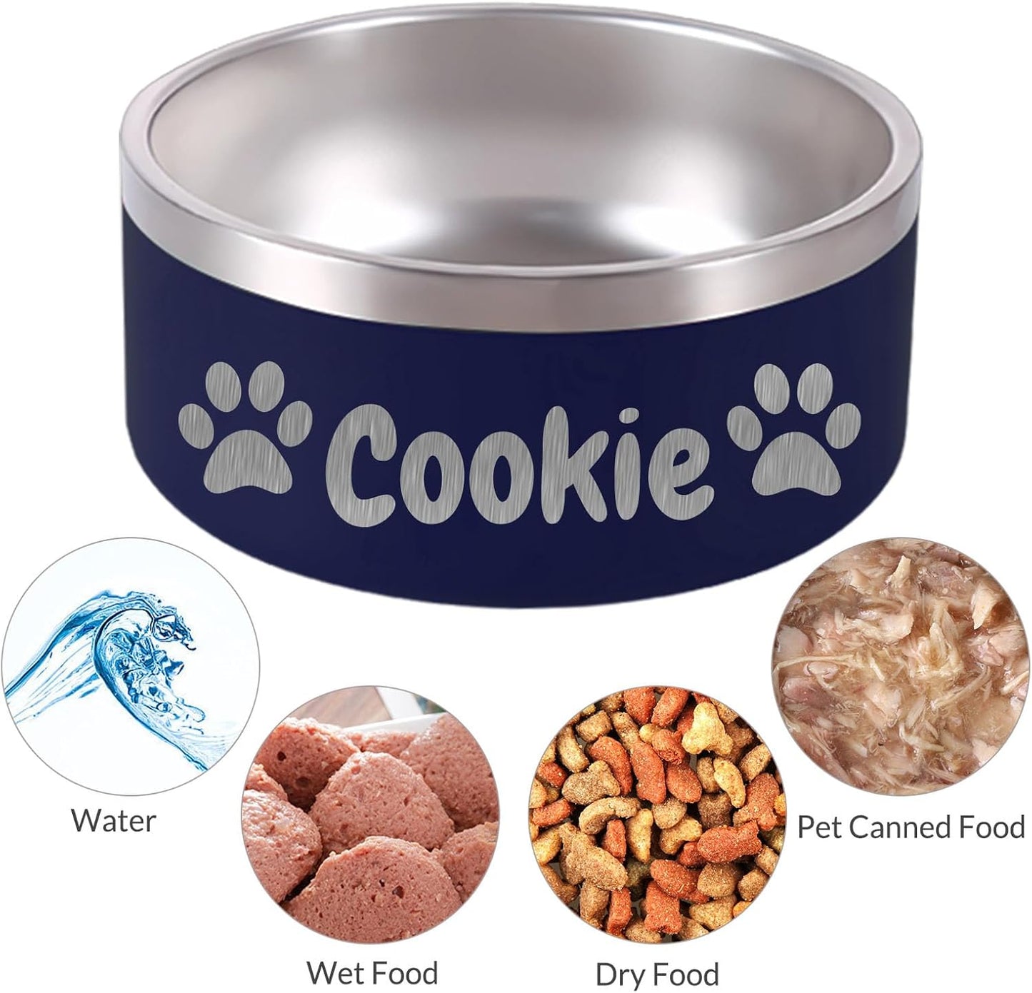 32OZ Personalized Dog Bowl Laser Engraved Custom Pet Name 18/32/42/64 oz No Slip Stainless Steel Insulated Bite-Resistant Food Water Dishes-Light Blue
