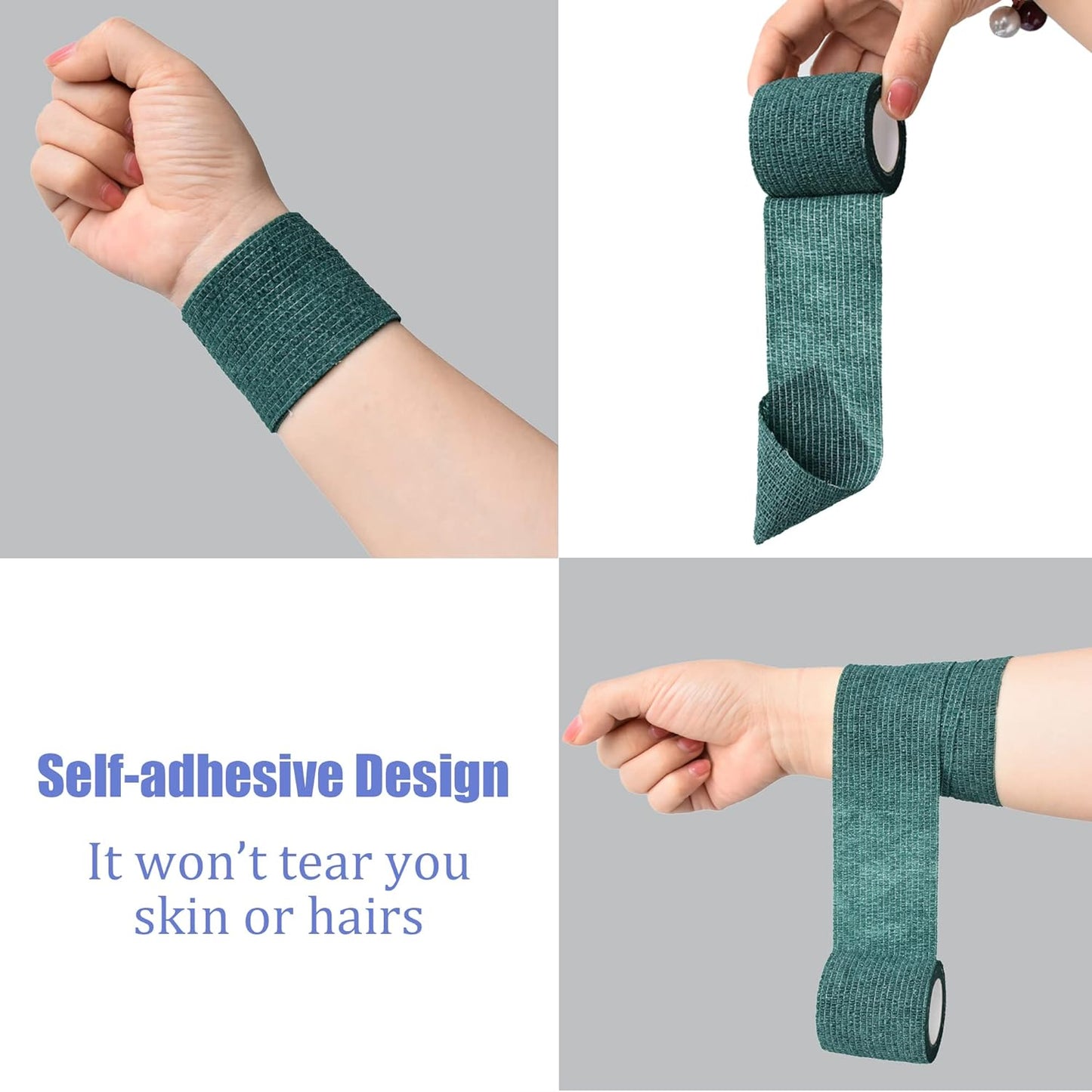 9 Pack 2" x 5 Yards Self Adhesive Bandage Wrap Self Stick Wrap for Ankle, Wrist, Finger, Sports, Breathable Cohesive Vet Tape for Pets (Dark Green)