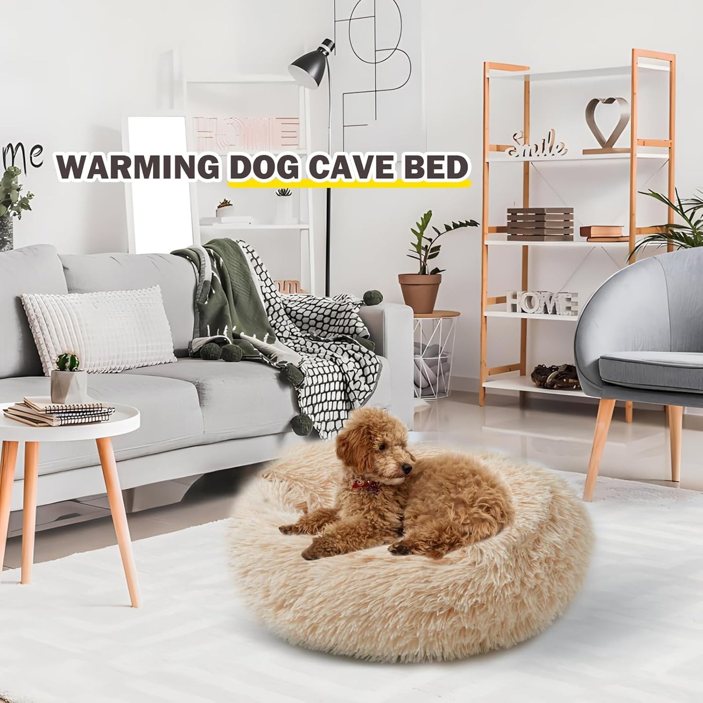 Cat Bed for Indoor Cats, Calming Cozy Cave with Self-Warming Plush, Entire Bed Machine Washable & Anti-Slip Base, Breathable Pet Bed for Small Cats&Dogs All Seasons (Apricot Color, 20 * 20inch)
