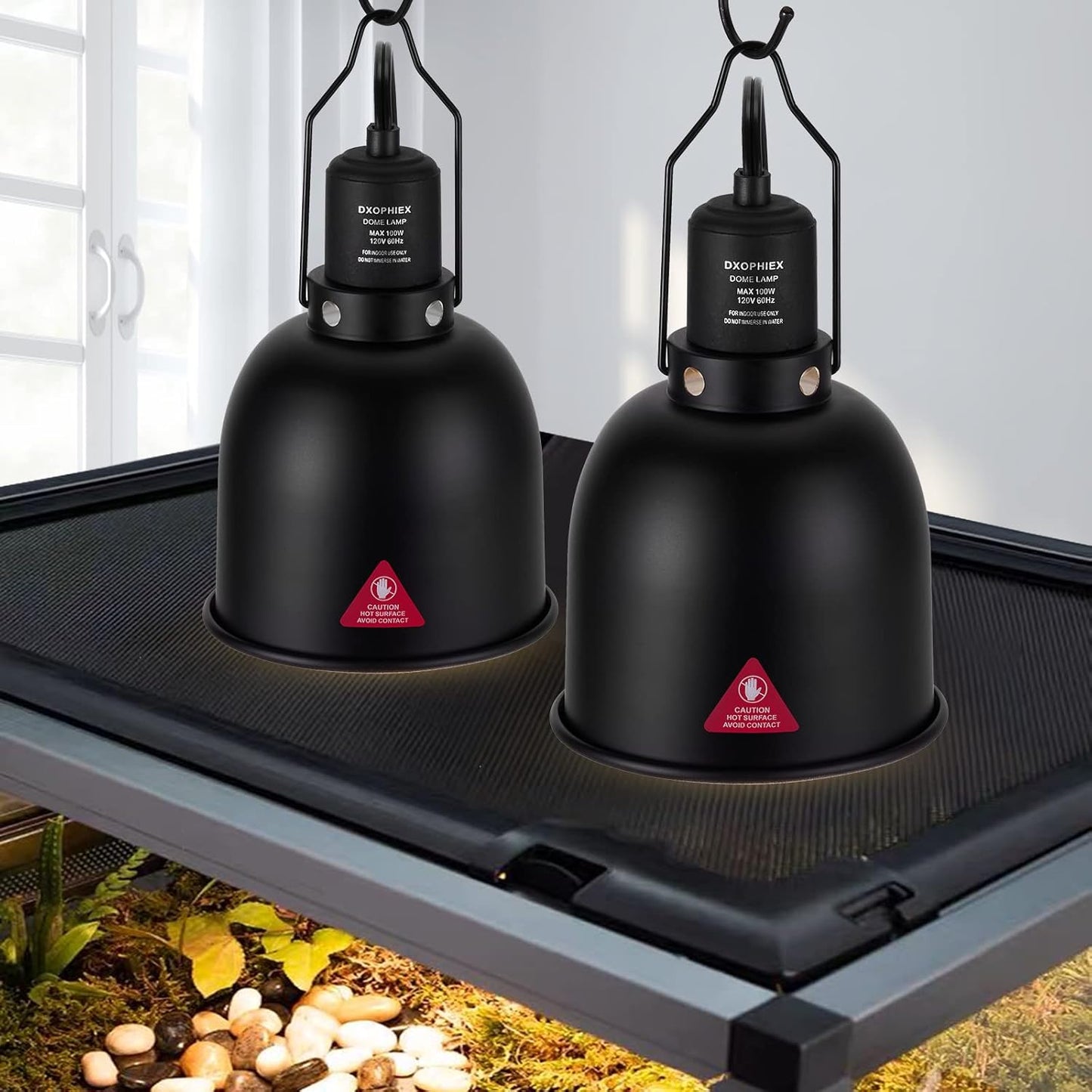 DXOPHIEX 5.5inch Deep Dome Reptile Heat Lamp Reptile Light Fixture UVB Light Fixture Max 100W for Bearded Dragon, Turtles, Snake and Lizard Terrarium