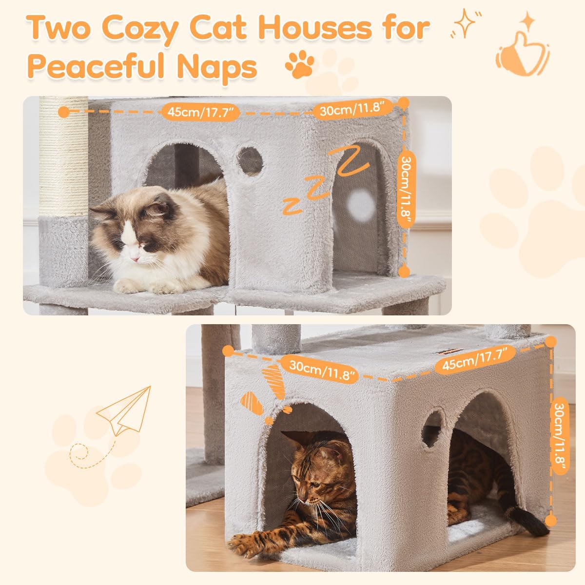 Taoqimiao 71 Inches Cat Tree for Indoor Cats Large Adult, Multi-Level Tall Cat Tower, 2 Cat Condo with 6 Scratching Posts, Super Large Hammcock, Cat Toys, Cozy Basket, Light Gray, MS037W