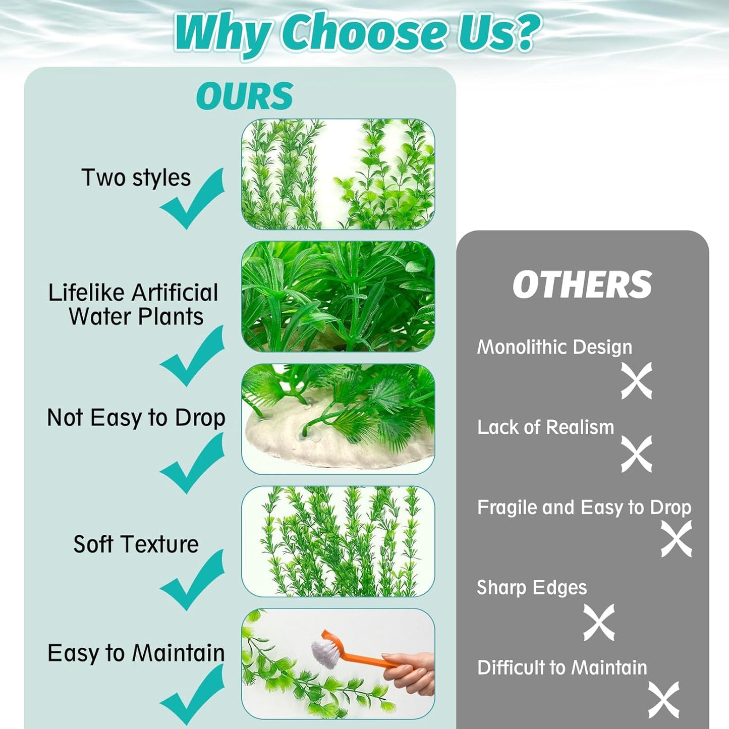 Hamiledyi 23" Tall Aquarium Plastic Plants - 2 Pack Soft Fish Tank Decor, Artificial Green Grass Cluster for Aquariums, Safe Bendable Underwater Plants(Green Style B)