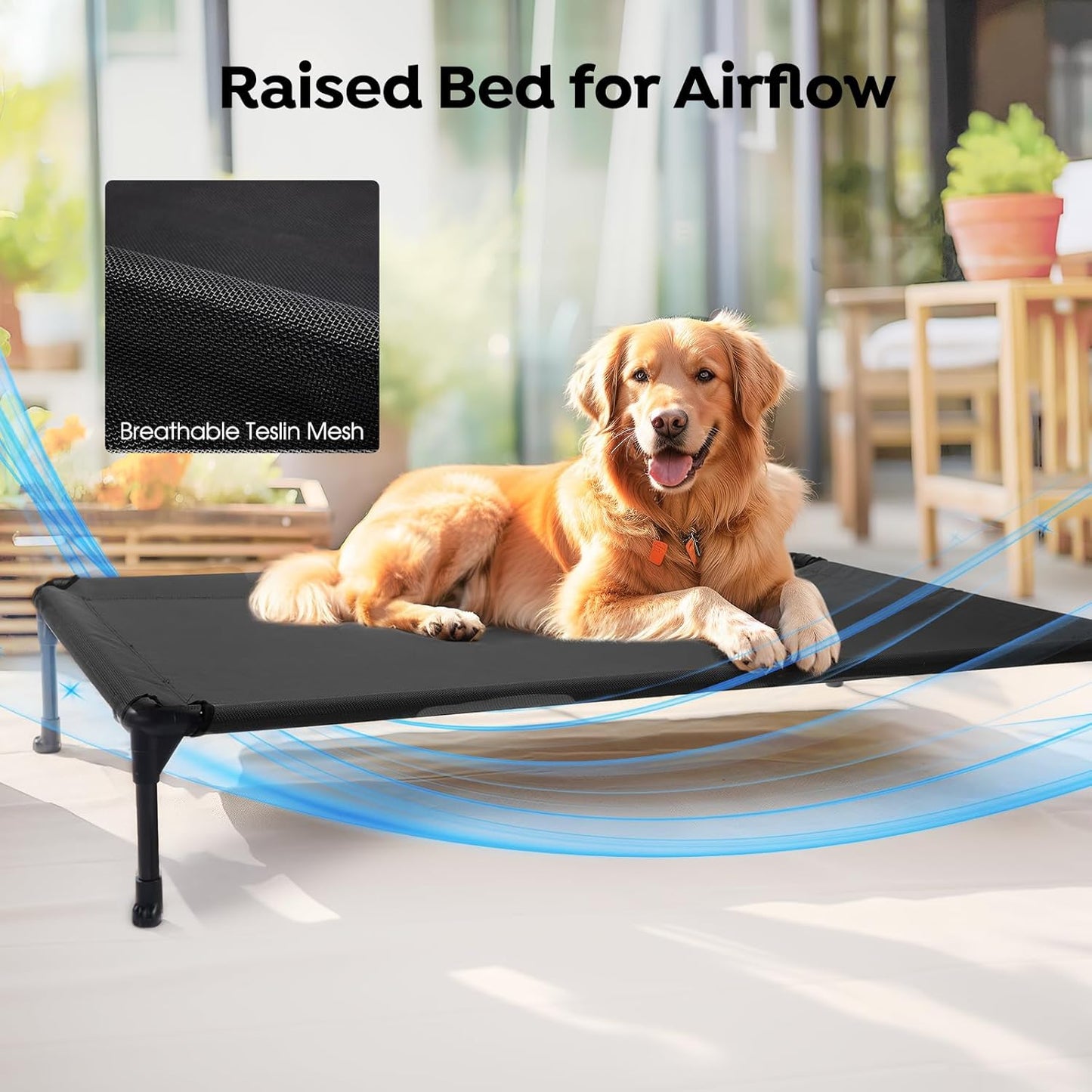 Veehoo Cooling Elevated Dog Bed Add Removable Waterproof Bolster Cushion Mat, Raised Pet Cot with Breathable Teslin Mesh, No-Slip Feet, Dog Couch Bed for Indoor Outdoor, 42x30inches, Black, CWC2331B